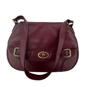 Vtg Etienne Aigner Shoulder Bag Women Medium Burgundy Leather Flap Buckle Detail